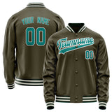 Custom Olive Teal Solid Color Varsity Letterman Jacket