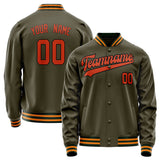 Custom Olive Orange Solid Color Varsity Letterman Jacket