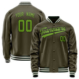 Custom Olive Neon-Green Solid Color Varsity Letterman Jacket