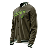 Custom Olive Neon-Green Solid Color Varsity Letterman Jacket JA02240617LH317