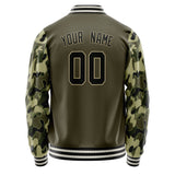 Custom Olive Camo Solid Color Varsity Letterman Jacket JA02240617LH318