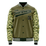 Custom Olive Camo Solid Color Varsity Letterman Jacket JA02240617LH319