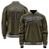 Custom Olive Black Solid Color Varsity Letterman Jacket JA02240617LH321