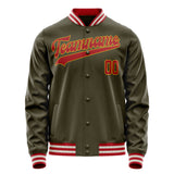 Custom Olive Red Solid Color Varsity Letterman Jacket JA02240617LH322