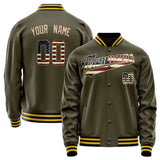 Custom Olive Cream Vintage Usa Flag Varsity Letterman Jacket