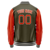 Custom Olive Orange Solid Color Varsity Letterman Jacket JA02240617LH325