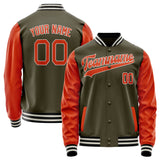 Custom Olive Orange Solid Color Varsity Letterman Jacket JA02240617LH325