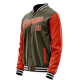 Custom Olive Orange Solid Color Varsity Letterman Jacket JA02240617LH325