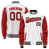 Custom White Red Solid Color Varsity Letterman Jacket JA02240617LH447