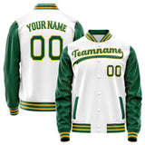 Custom White Kelly-Green Solid Color Varsity Letterman Jacket