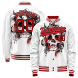 Custom White Red 3D Pattern Skull Varsity Letterman Jacket