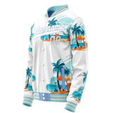 Custom White Light-Blue 3D Pattern Hawaiian Palm Tree Flamingo Varsity Letterman Jacket JA02240617LH456