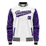 Custom White Purple Solid Color Varsity Letterman Jacket JA02240617LH466