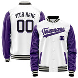 Custom White Purple Solid Color Varsity Letterman Jacket