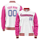 Custom White Pink Solid Color Varsity Letterman Jacket