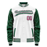 Custom White Kelly-Green Solid Color Varsity Letterman Jacket JA02240617LH469