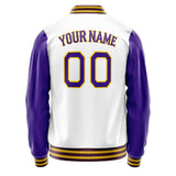 Custom White Purple Solid Color Varsity Letterman Jacket JA02240617LH472