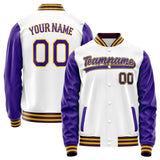 Custom White Purple Solid Color Varsity Letterman Jacket