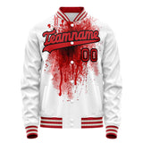 Custom White Red 3D Pattern Design Varsity Letterman Jacket JA02240617LH473