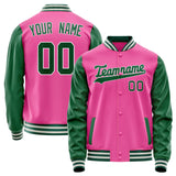 Custom Pink Kelly-Green Solid Color Varsity Letterman Jacket