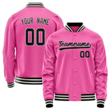 Custom Pink Black Solid Color Varsity Letterman Jacket