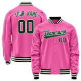 Custom Pink Kelly-Green Solid Color Varsity Letterman Jacket