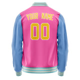 Custom Pink Light-Blue Solid Color Varsity Letterman Jacket JA02240617SH302