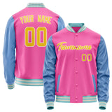 Custom Pink Light-Blue Solid Color Varsity Letterman Jacket JA02240617SH302