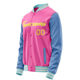 Custom Pink Light-Blue Solid Color Varsity Letterman Jacket JA02240617SH302