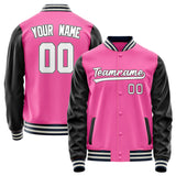 Custom Pink Black Solid Color Varsity Letterman Jacket