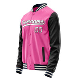 Custom Pink Black Solid Color Varsity Letterman Jacket JA02240617SH303