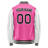 Custom Pink White Solid Color Varsity Letterman Jacket JA02240617SH304