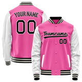 Custom Pink White Solid Color Varsity Letterman Jacket