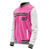 Custom Pink White Solid Color Varsity Letterman Jacket JA02240617SH304