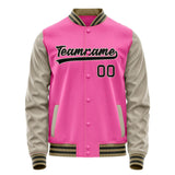 Custom Pink Cream Solid Color Varsity Letterman Jacket JA02240617SH305