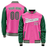 Custom Pink Kelly-Green Solid Color Varsity Letterman Jacket JA02240617SH306