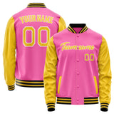 Custom Pink Gold Solid Color Varsity Letterman Jacket