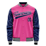 Custom Pink Navy Solid Color Varsity Letterman Jacket JA02240617SH311