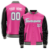 Custom Pink Black Solid Color Varsity Letterman Jacket