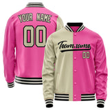 Custom Pink Cream Split Varsity Letterman Jacket