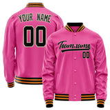 Custom Pink Black Solid Color Varsity Letterman Jacket