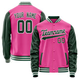 Custom Pink Kelly-Green Solid Color Varsity Letterman Jacket