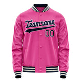 Custom Pink Black Solid Color Varsity Letterman Jacket JA02240617SH318