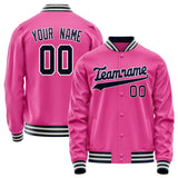 Custom Pink Black Solid Color Varsity Letterman Jacket