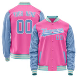 Custom Pink Light-Blue Solid Color Varsity Letterman Jacket