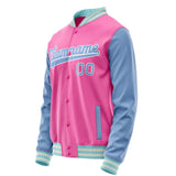 Custom Pink Light-Blue Solid Color Varsity Letterman Jacket JA02240617SH320