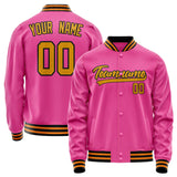 Custom Pink Old-Gold Solid Color Varsity Letterman Jacket