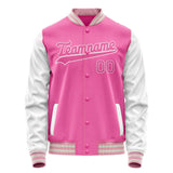 Custom Pink White Solid Color Varsity Letterman Jacket JA02240617SH322