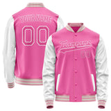 Custom Pink White Solid Color Varsity Letterman Jacket