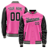 Custom Pink Black Solid Color Varsity Letterman Jacket